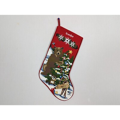 #ad L.L Bean Christmas Grandpa embroidered Stocking Forest Animals Christmas Tree $35.00