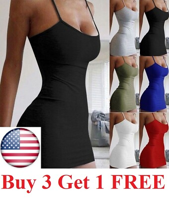 #ad Women Spaghetti Strap Bodycon Camisole Sexy Party ClubWear cami tank top Dresses $8.95