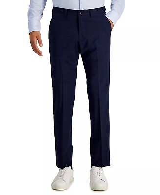 Armani Exchange AX Men#x27;s Dress Pants 34 x 34 Blue Slim Fit Wool Windowpane Plaid $59.99