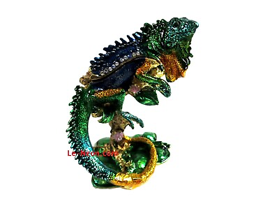 #ad Bejeweled Chameleon Lizard Hinged Metal Enameled Rhinestone Trinket box $22.50