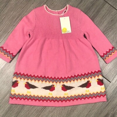 #ad Baby Boden NWT Pink Fair Isle Bird Long Sleeve Sweater Dress size 6 9months $78.00