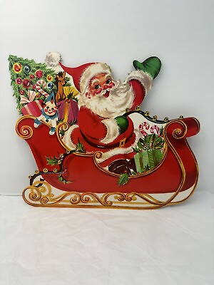 #ad Large Die Cut Jolly Santa Sleigh Toys Wall Decoration 12quot; tall $10.00