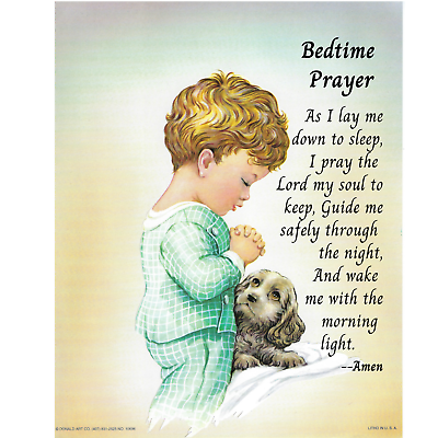 #ad Vintage 8 x 10 Childs Wall Art Print Precious Little Boy with Dog Going to Bed $13.48