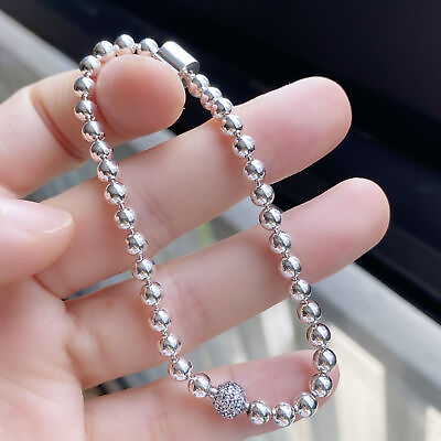 #ad New 100% Authentic 925 Sterling Silver Beads amp; Pave Clasp Bracelet $38.94