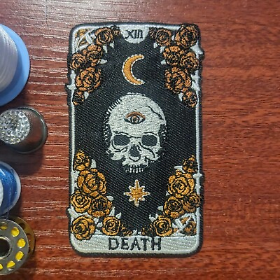 #ad Death Patch Tarot Card Skull Roses Goth Punk Embroidered Iron On Patch 3.5x2quot; $5.00