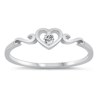 #ad White CZ Solitaire Heart Filigree Swirl Love Sterling Silver Ring Sizes 1 10 $11.99