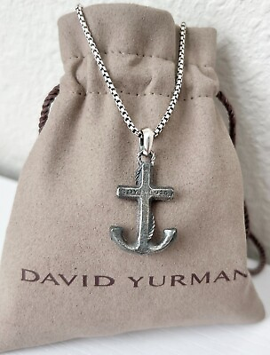 #ad David Yurman Sterling Silver Anchor with 23 24quot; Box Chain Necklace for Men $310.00