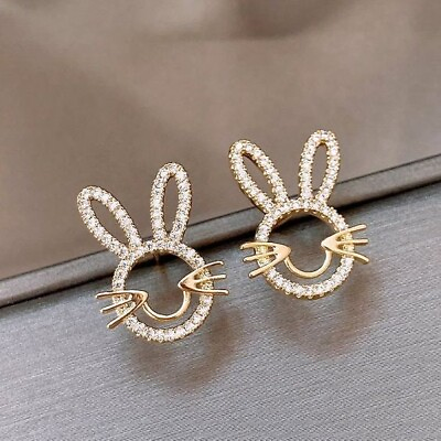 #ad Fashion Rabbit Stud Earrings For Women Cubic Zircon Lovely Animal Rabbit $55.99