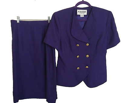 #ad NWT Joan Leslie Womens Size 10 Dark Purple Violet Short Sleeve Skirt Suit NEW $39.00