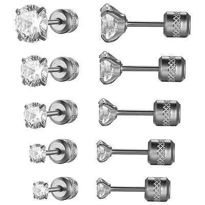 #ad 10pcs Stainless Steel CZ Stud Earrings Men Women Boys Girls Jewelry 2MM 6MM Set $10.99