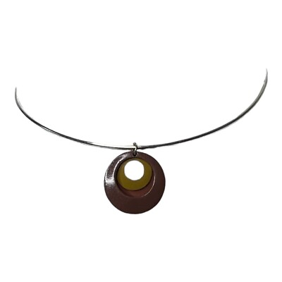#ad Style Brand Modernist 3 Tone Metal Round Pendant Choker Necklace Choker New $10.00