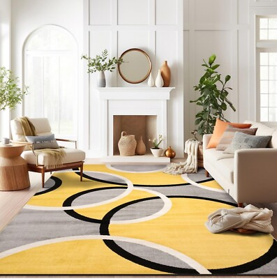 #ad Rugshop Contemporary Abstract Circles Rug 10’ X 14’ Yellow. Soft Area Rug $499.00