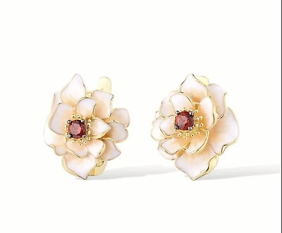 #ad Earrings Flower Kate 18k Gold Enamel Stud Retro Orange Floral White Gem Spade $25.62