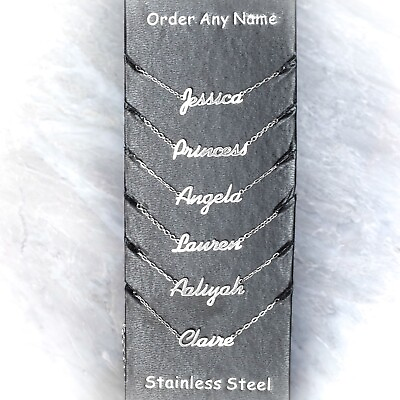 #ad ANY Name Plate Necklace Personalized Custom Silver Stainless Steel Pendant Gift $12.99