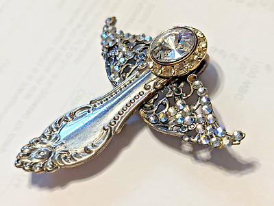 #ad #ad Handmade ANGEL Art 1980#x27;s Reclaimed Jewelry Spoon Brooch Pendant Silver Bling $27.99