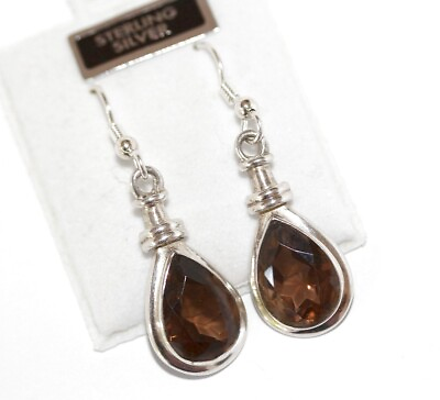 #ad Sterling Silver Smoky Quartz Dangle Drop Earrings With Hook Closure $22.99