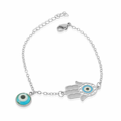 #ad EDFORCE Stainless Steel Silver Tone Evil Eye Protection Link Chain Bracelet $15.99