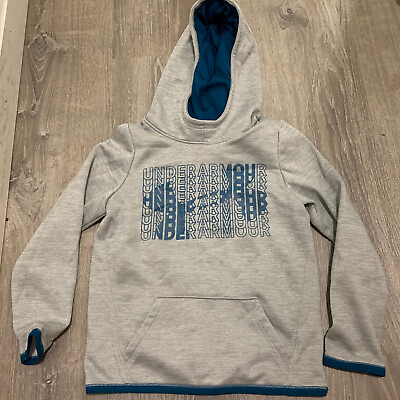 #ad Underarmour Youth Hooded Sweatshirt Sz YXS Heather Gray Blue Under armour Logo $20.00