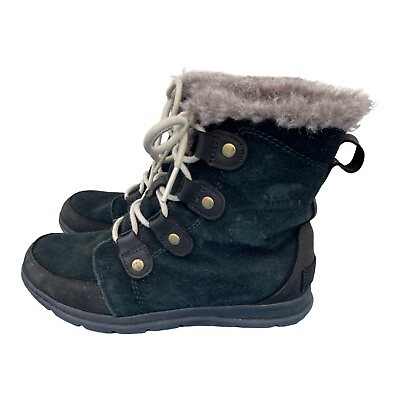 #ad Sorel Explorer Joan Black Suede Lined Winter Boots NL3039 010 Women Sz 8.5 $45.00