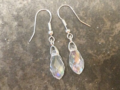 #ad NEW Aurora Borealis Austrian Crystal teardrop earrings with Sterling Silver Hook $15.00