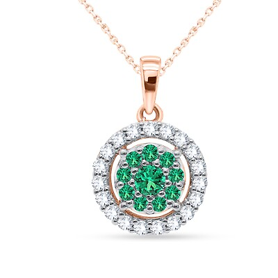 #ad 0.50 Ct Natural Emerald amp; Moissanite Halo Pendant W Chain 18quot; 10K Real Gold $325.47