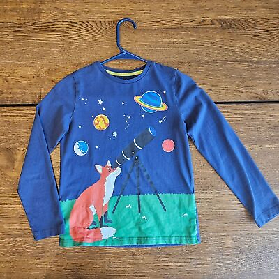 #ad Mini Boden 9 10y Long Sleeve T Shirt Stargazing Fox Blue Solar System $14.00