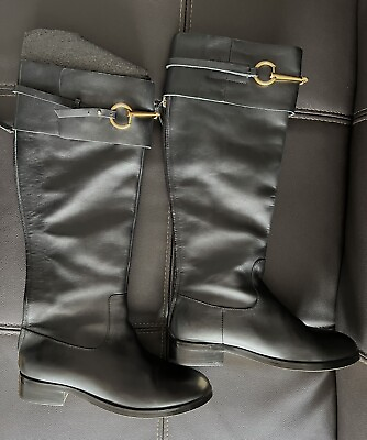 GUCCI Women#x27;s Knee High Riding Boots Black Leather SIZE 8 $109.00
