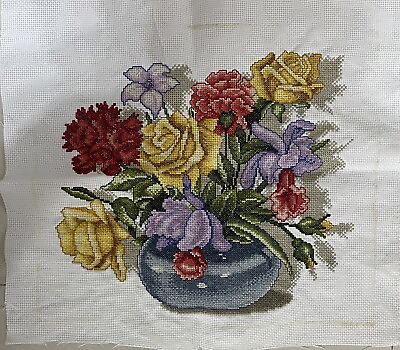 #ad completed finished cross stitch Yellow rose 14#x27;#x27;x 12#x27;#x27; Gift used $39.00