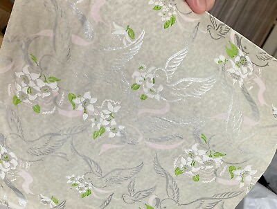 Vintage Gift Wrap Paper Early Hallmark Wedding Doves Flowers 4 pieces 10quot; x 10quot; $12.00