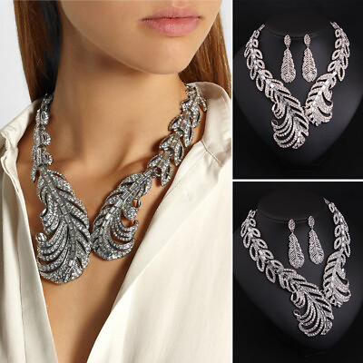 #ad Rhinestone Jewelry Sets Statement Women Bib Choker Necklace Earrings Prom Party $16.24