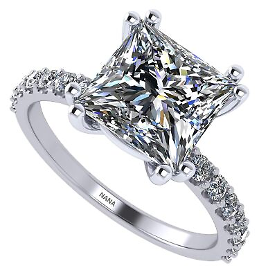 #ad 14K Princess Cut Solitaire w sides Engagement Ring w Pure Brilliance Zirconia $334.95