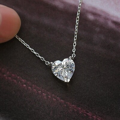 #ad 2Ct Lab Created Diamond 14K White Gold Plated Heart Shape Pendant Necklaces $58.49