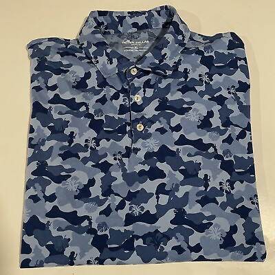 #ad Peter Millar Seaside Polo Men XL Blue Camo Floral Shirt $29.95