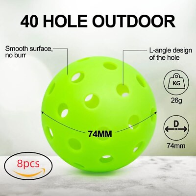 #ad 8pcs Green Pickleball Balls Durable Soft PE USAPA Standard 74mm 40 Holes $10.60