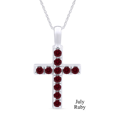 #ad #ad 1.75ct Cross Pendant Necklace Simulated Round Red Ruby Solid 925 Sterling Silver $35.77