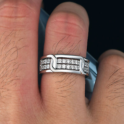 #ad Sterling Silver Men Wedding Band Men Wedding Ring Cubic Zircon Mens Jewelry $37.99