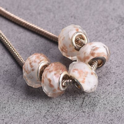 #ad 5pcs White 15mm Faceted Lampwork Glass European Charm Loose Big Hole Beads $2.99
