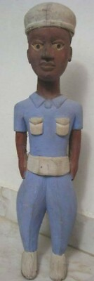 #ad 1900 African Colonial British Navy Force Sailor Soldier 17quot; Wood carved figurine $450.00