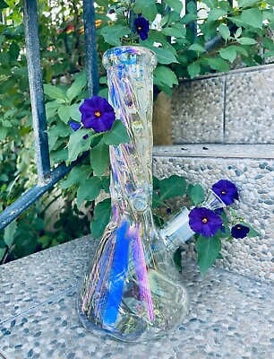 #ad 12quot; Inch Thick Iridescent Beaker Heavy Glass Water Bong Spiral Water Follow $49.89