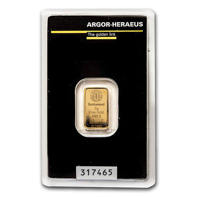 #ad 2 gram Gold Bar Argor Heraeus In Assay $188.46