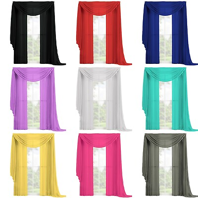 #ad 3 PC Complete Set 2 Panels and 1 Scarf Fully Stitched Sheer Window Curtain Drape $18.99