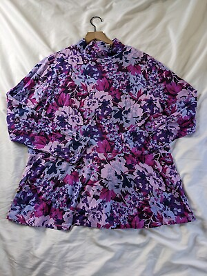 #ad Isaac Mizrahi Sweater Purple Floral Turtleneck Lightweight Knit Womens Size XL $16.13