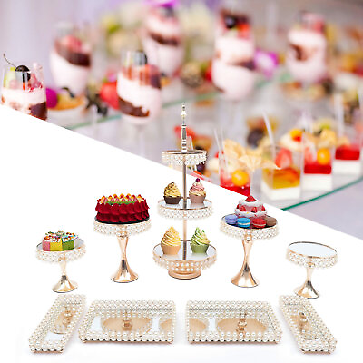 #ad 9pack Golden Cake Stand Tray 3 layer Tower Stand With Base Wedding Party Mirror $164.35
