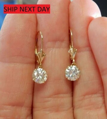 #ad 2CT Round Lab Created Moissanite Women#x27;s Drop Dangle Earring 14K Yellow Gold FN $38.49