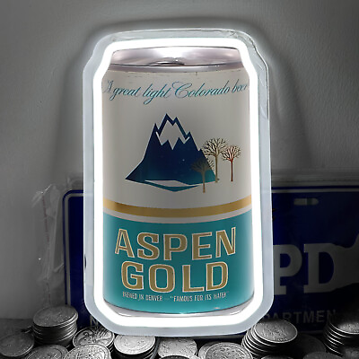 #ad Aspen Gold Beverage Cans Neon Light Pub Party Store Poster Wall Decor 12quot;x 7quot; H4 $49.99