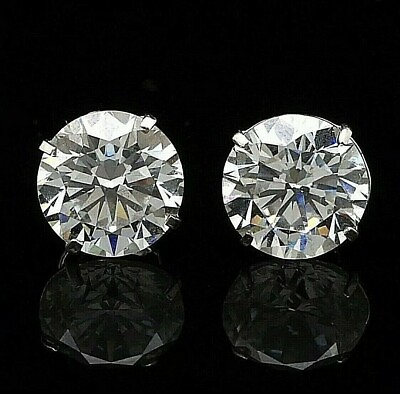 #ad 4.00 Ct Simulated Diamond Stud Earrings Round Basket Setting 14K White Gold 8mm $79.95