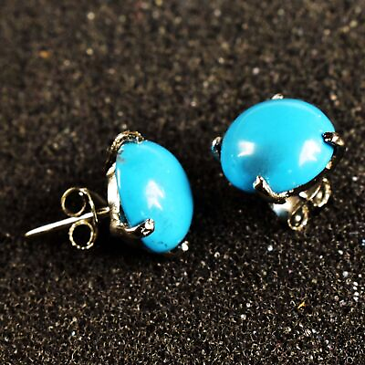 #ad 10MM Natural Arizona Turquoise 925 Sterling Silver Stud Earring Pair For Women#x27;S $53.99