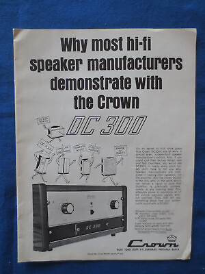 #ad Crown DC300 Amp Magazine Ad DC 300 Audio Mag August 1970 C $25.75