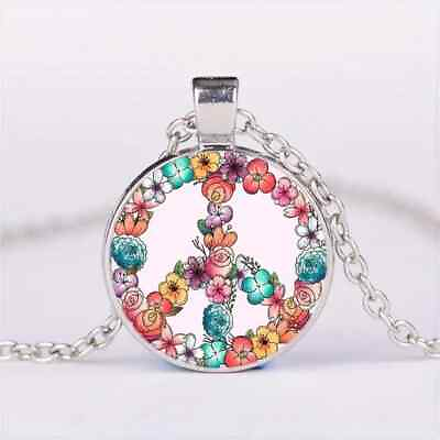 #ad Sweet Flower Peace Sign Round Pendant Necklace Fashion Colorful Trendy Women New $12.98