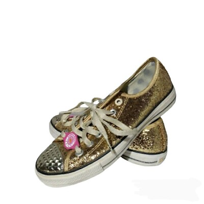 #ad Daddys Money Sparkly Sneakers Gold Womens 7.5 Lace Up Low Top *MINOR WEAR* $18.93